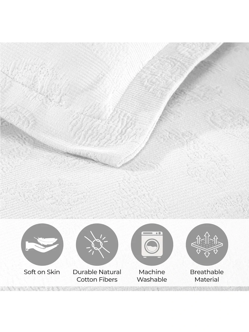 NEW Superior Cotton 3 Piece Bedspread Set (Matelasse Coverlet + 2 shams), White